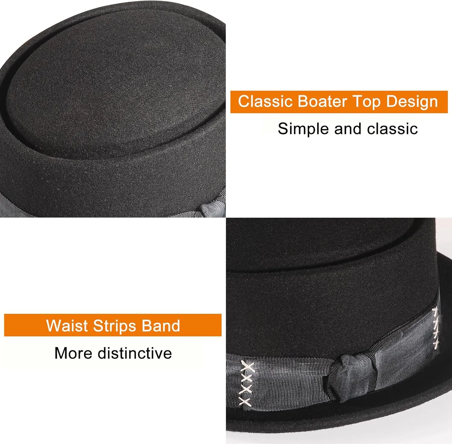 Pork Pie Hats for Men/Women, 100% Wool Felt Hat Stout Porkpie Breaking Bad Hat Flat Top Fedora Hats Boater Derby Crushable