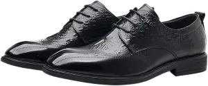 Premium Crocodile Print Derby Shoes for Men - Business Formal Office Wedding Attire Cap Toe Wingtip Design Anti-Slip Rubber Sole Dress Footwear