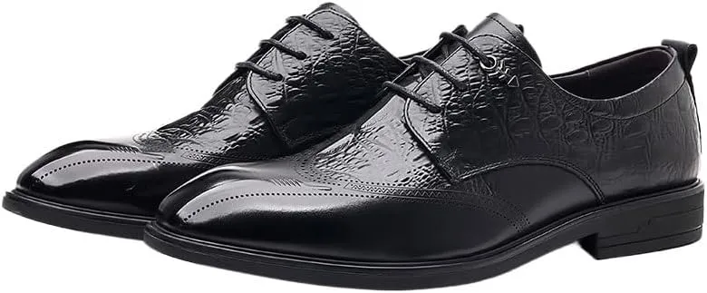 Premium Crocodile Print Derby Shoes for Men - Business Formal Office Wedding Attire Cap Toe Wingtip Design Anti-Slip Rubber Sole Dress Footwear