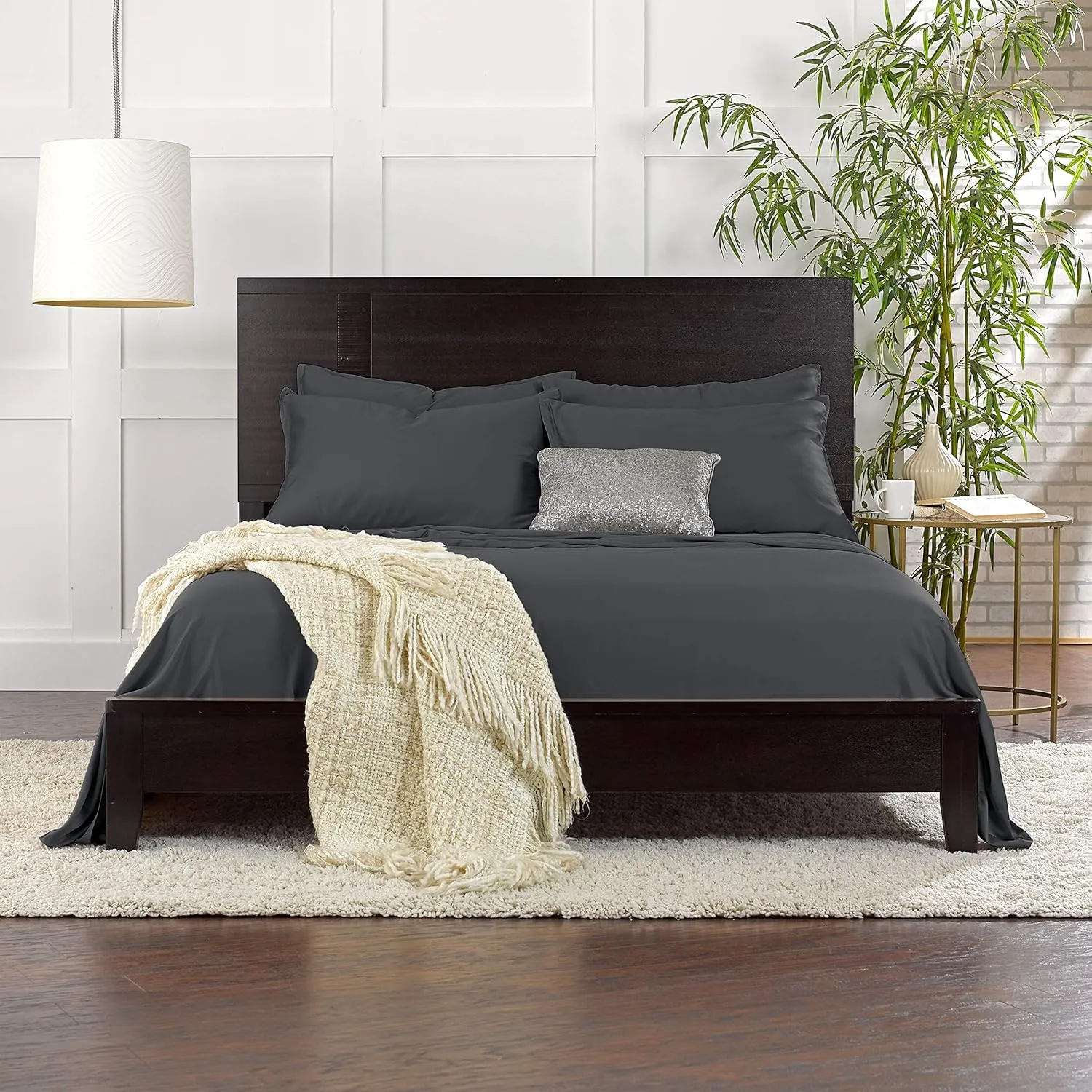 Pure Bamboo California King Sheets, Genuine 100% Organic Viscose Derived from Bamboo Bed Sheet Set, Soft & Cooling, Double Stitching, 2 Year Quality Promise (California King, Charcoal)
