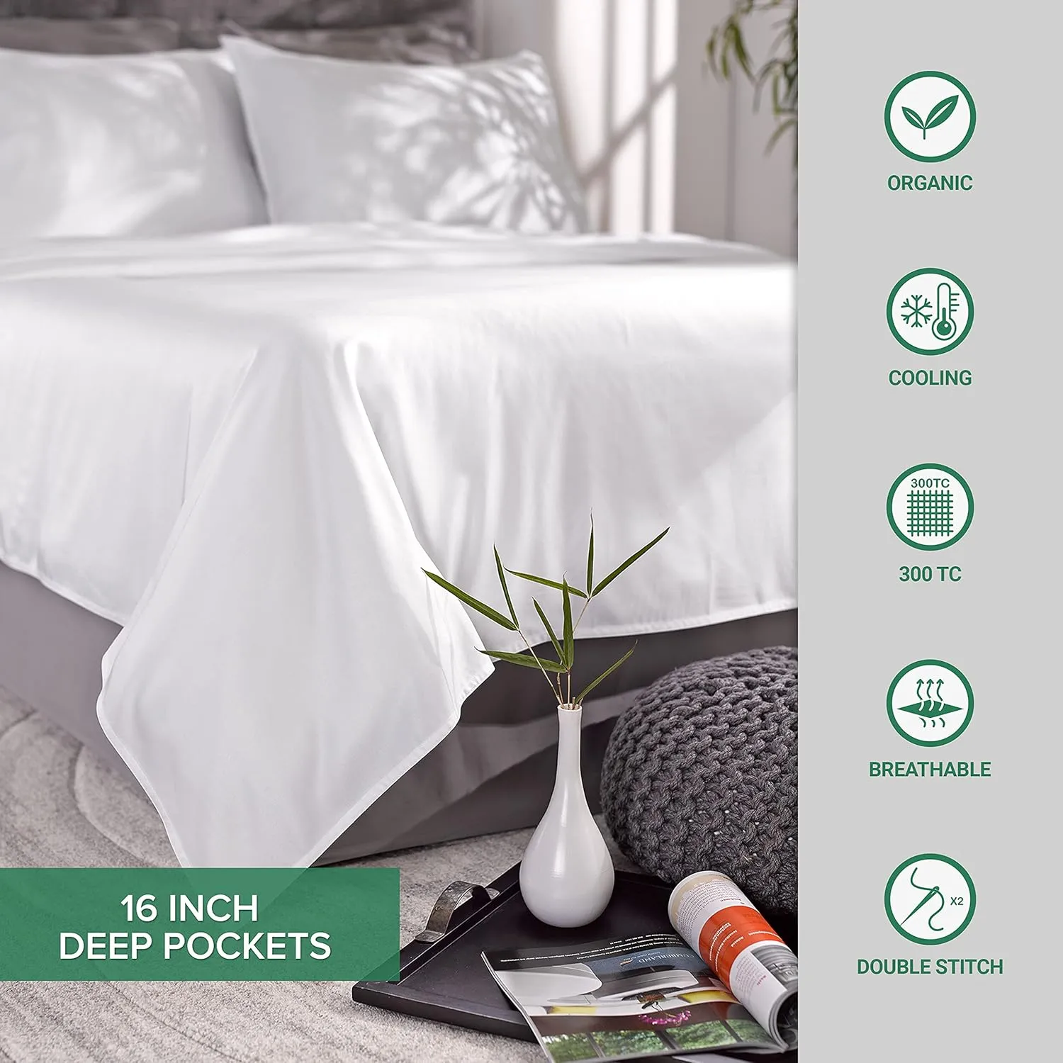 Pure Bamboo California King Sheets, Genuine 100% Organic Viscose Derived from Bamboo Bed Sheet Set, Soft & Cooling, Double Stitching, 2 Year Quality Promise (California King, Charcoal)