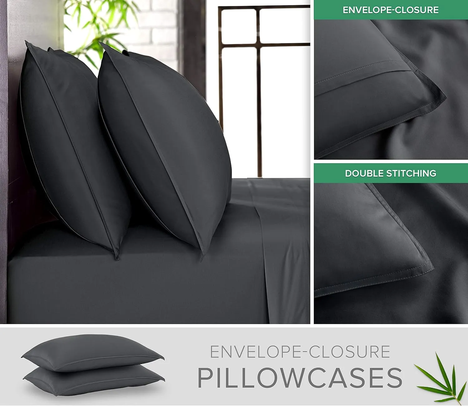 Pure Bamboo California King Sheets, Genuine 100% Organic Viscose Derived from Bamboo Bed Sheet Set, Soft & Cooling, Double Stitching, 2 Year Quality Promise (California King, Charcoal)