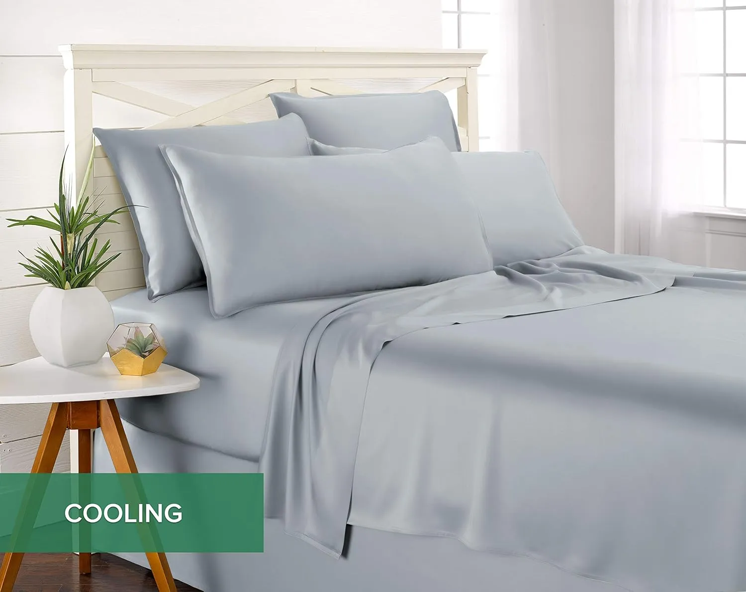 Queen Sheets by Pure Bamboo, Genuine 100% Organic Viscose Derived from Bamboo Bed Sheet Set, Luxuriously Soft & Cooling, Double Stitching, Lifetime Quality Promise (Queen, Sterling Blue)