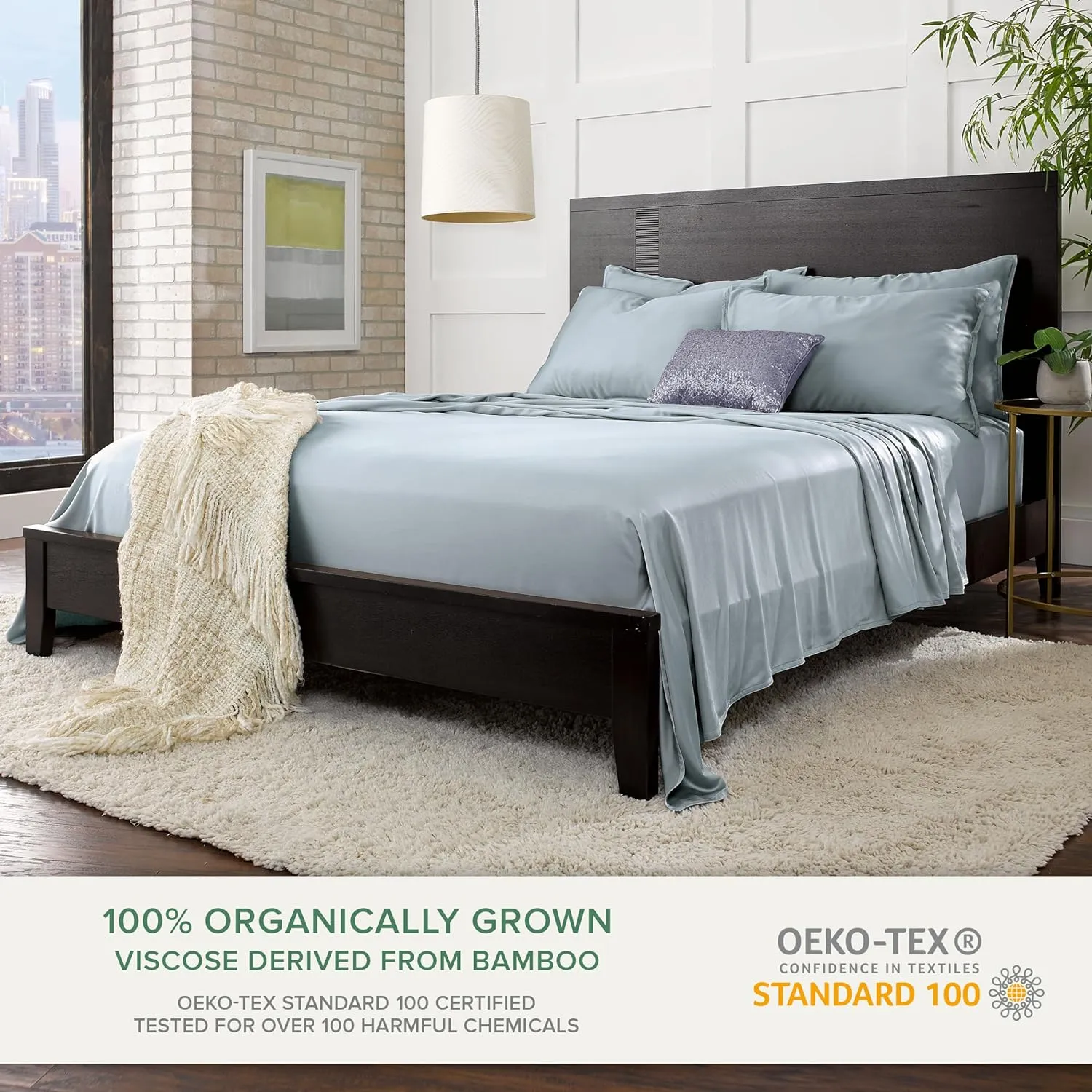 Queen Sheets by Pure Bamboo, Genuine 100% Organic Viscose Derived from Bamboo Bed Sheet Set, Luxuriously Soft & Cooling, Double Stitching, Lifetime Quality Promise (Queen, Sterling Blue)