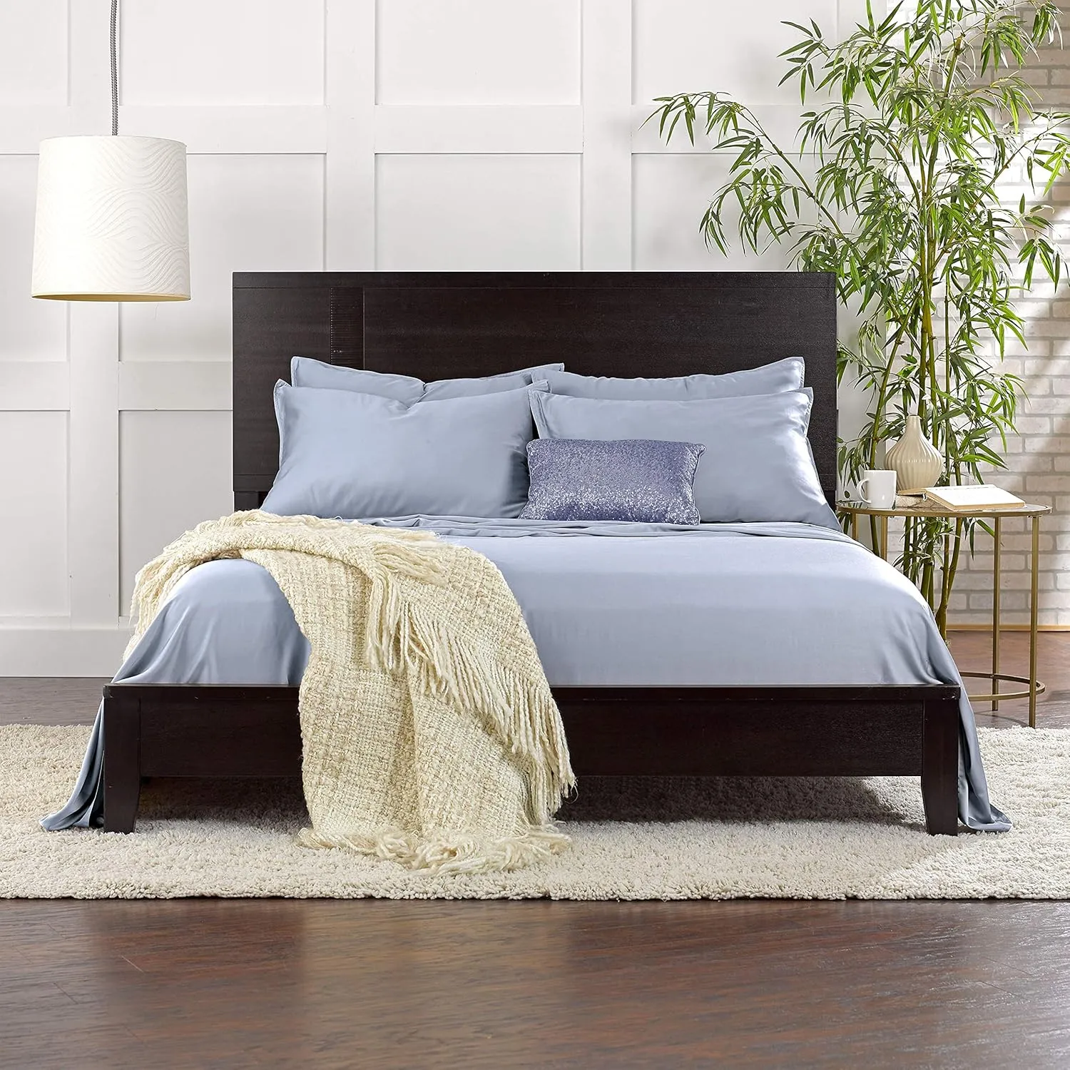 Queen Sheets by Pure Bamboo, Genuine 100% Organic Viscose Derived from Bamboo Bed Sheet Set, Luxuriously Soft & Cooling, Double Stitching, Lifetime Quality Promise (Queen, Sterling Blue)