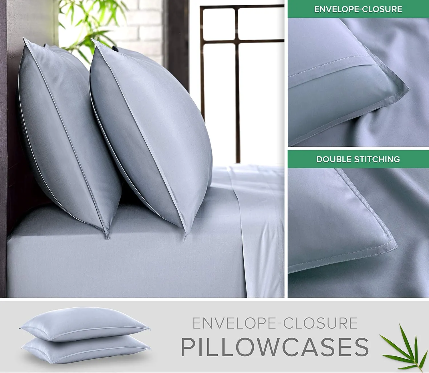 Queen Sheets by Pure Bamboo, Genuine 100% Organic Viscose Derived from Bamboo Bed Sheet Set, Luxuriously Soft & Cooling, Double Stitching, Lifetime Quality Promise (Queen, Sterling Blue)
