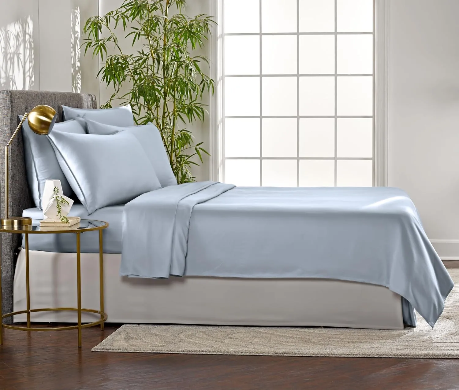 Queen Sheets by Pure Bamboo, Genuine 100% Organic Viscose Derived from Bamboo Bed Sheet Set, Luxuriously Soft & Cooling, Double Stitching, Lifetime Quality Promise (Queen, Sterling Blue)