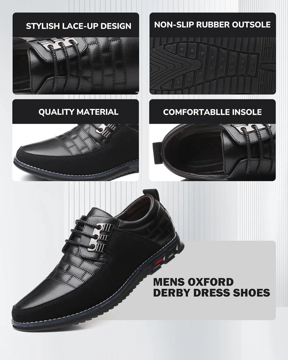 Recyphi Men’s Oxford Derby Orthopedic Leather Shoes Casual Dress Sneakers Formal Business Loafers Comfortable Walking Driving Shoes