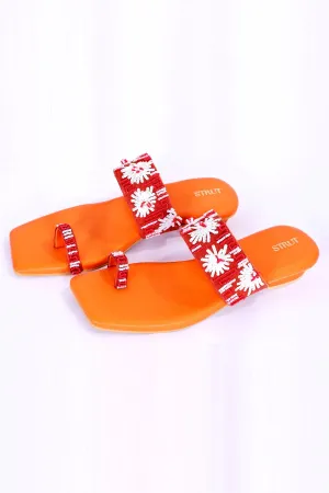 Red Handwork Kolhapuri Chappal