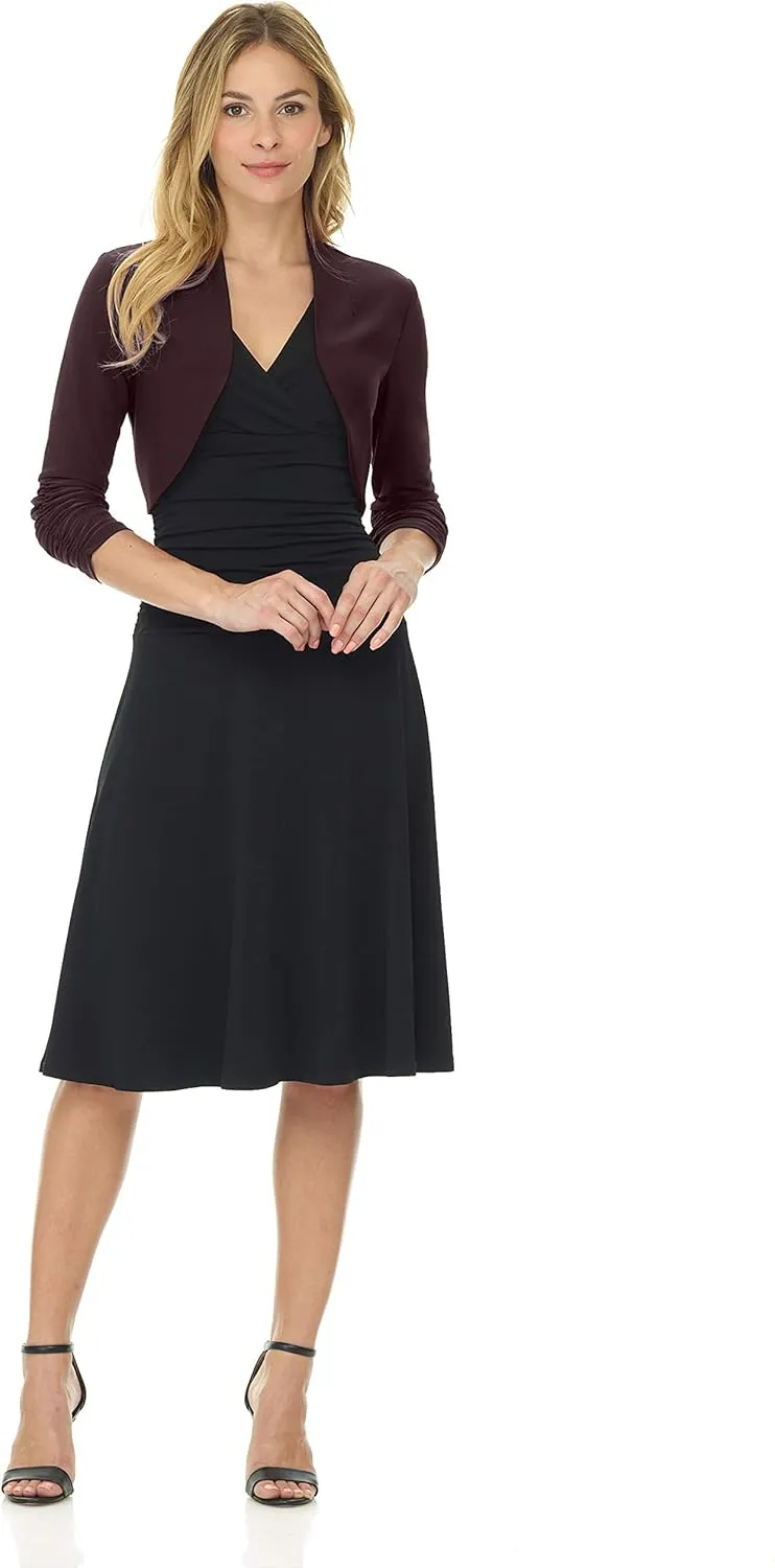 Rekucci Women's Chic Soft Knit Stretch Bolero Shrug with Ruched Sleeves