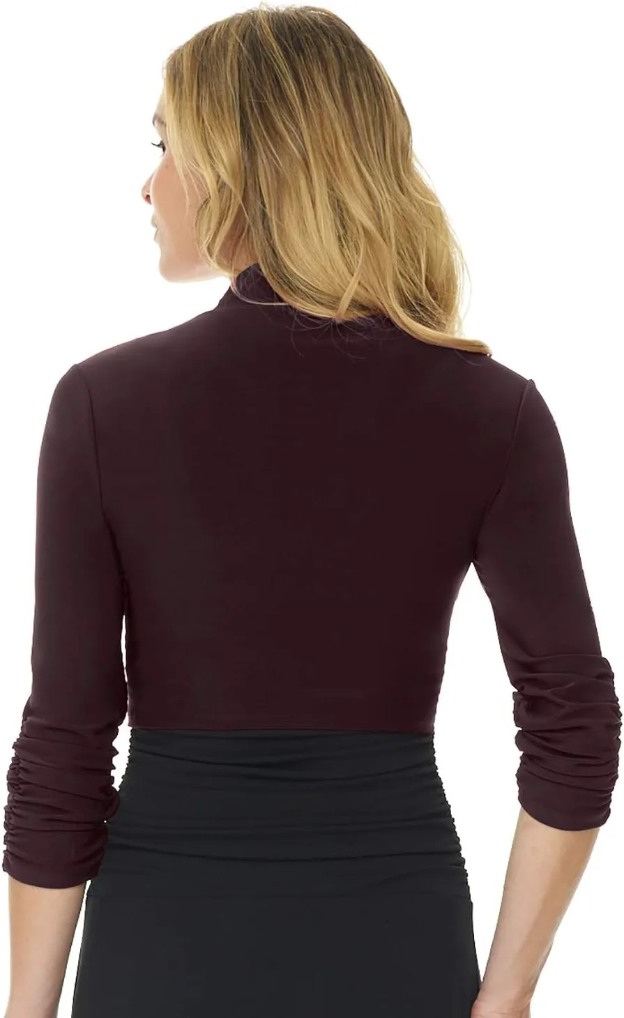 Rekucci Women's Chic Soft Knit Stretch Bolero Shrug with Ruched Sleeves