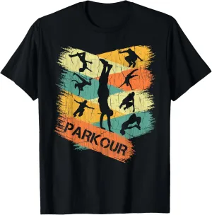 Retro Parkour Shirt for Boys Silhouette Vintage Free Running T-Shirt