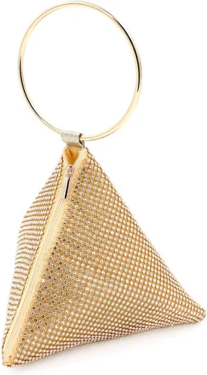 Rhinestone Mesh Triangle Pyramid Clutch Full Crystal Soft Wristlet Handbag