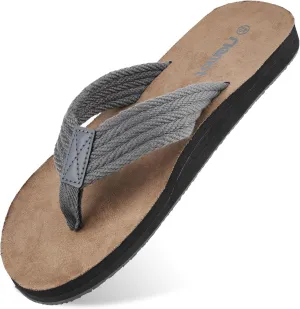 riemot Beach Flip Flops for Men Arch Support Sandals Summer Suede 3 Point Flip-Flop Classical Thongs Sandal for Beach Swimming Pool Home Shower Shoes US9/14
