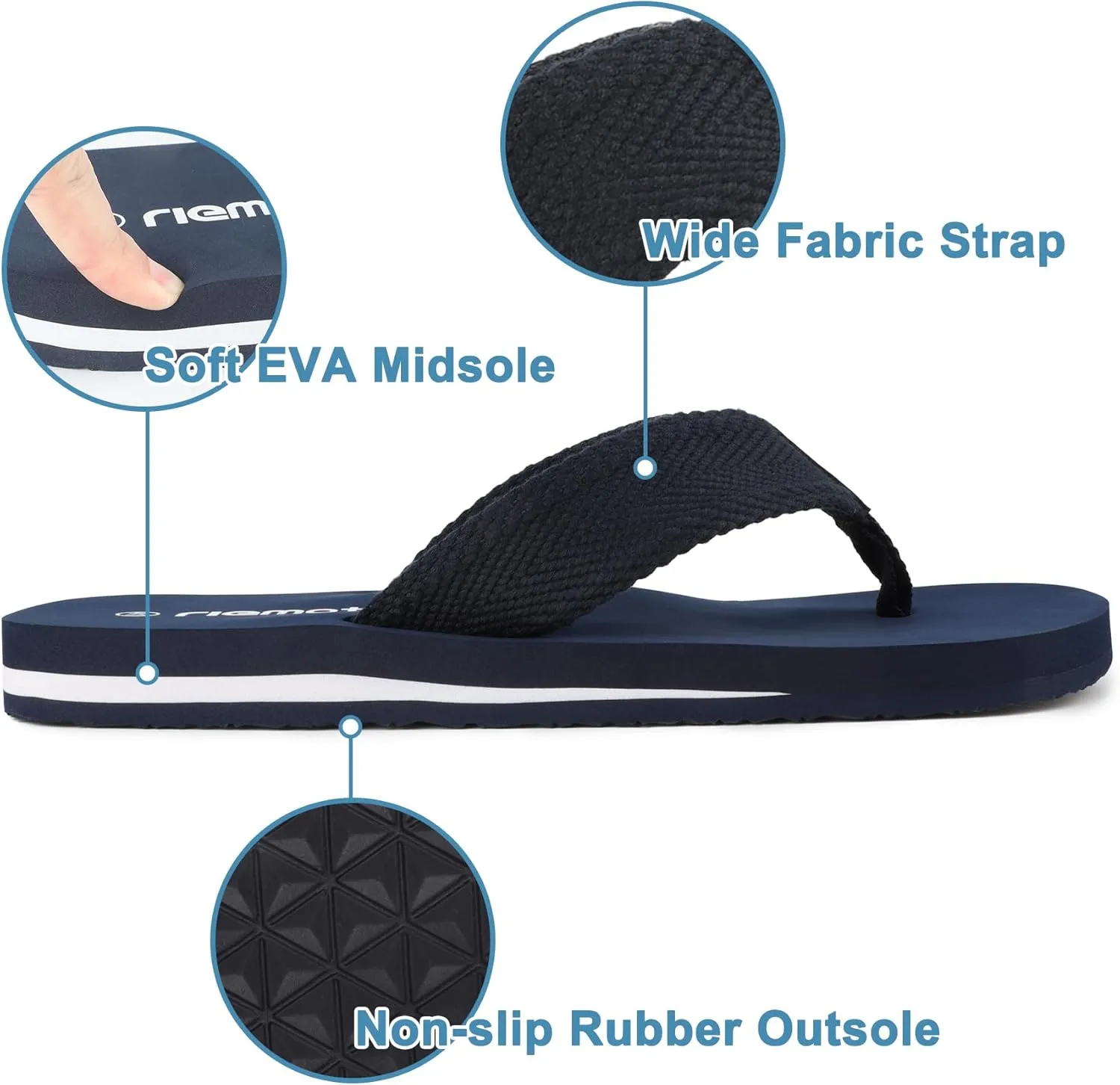 riemot Mens Flip Flops Arch Support Thong Sandals Cushioned Slippers for Beach Swimming Pool Home Shower Shoes Size 8-14