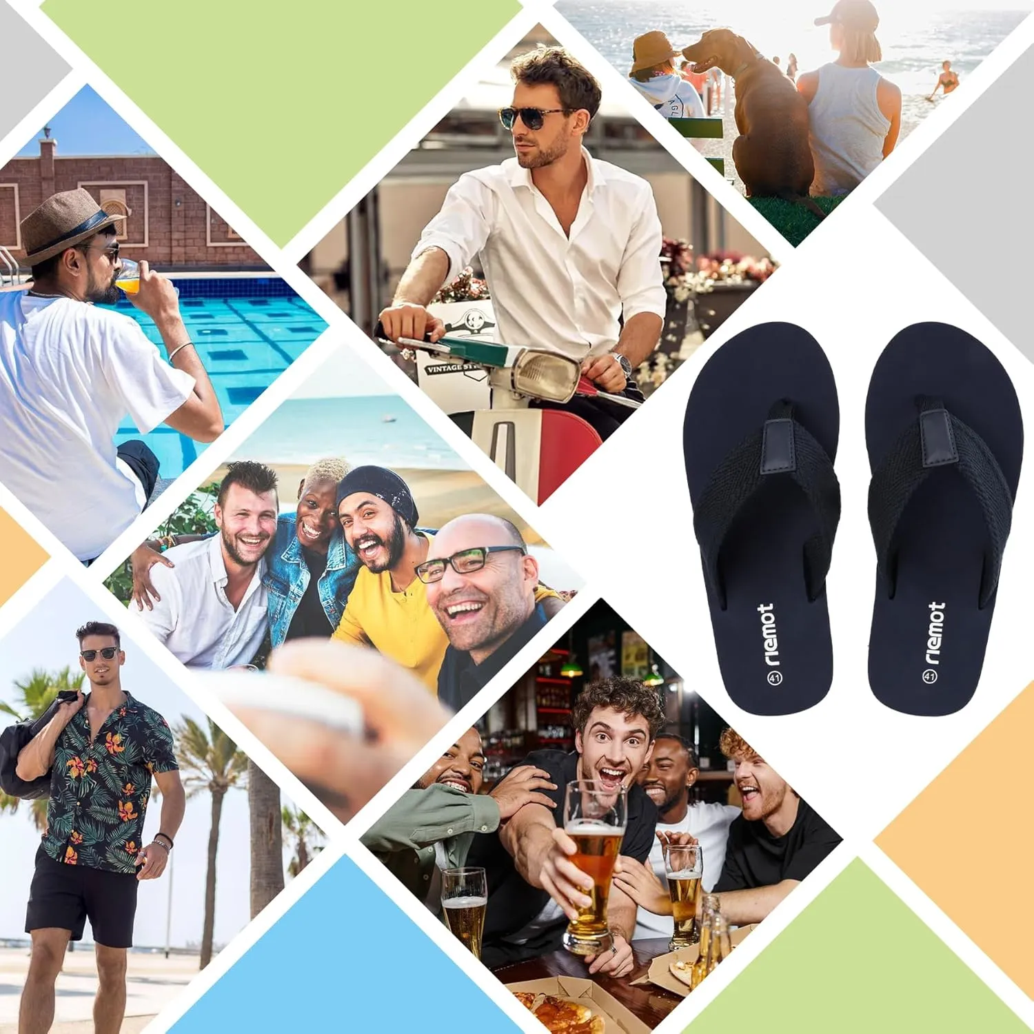 riemot Mens Flip Flops Arch Support Thong Sandals Cushioned Slippers for Beach Swimming Pool Home Shower Shoes Size 8-14