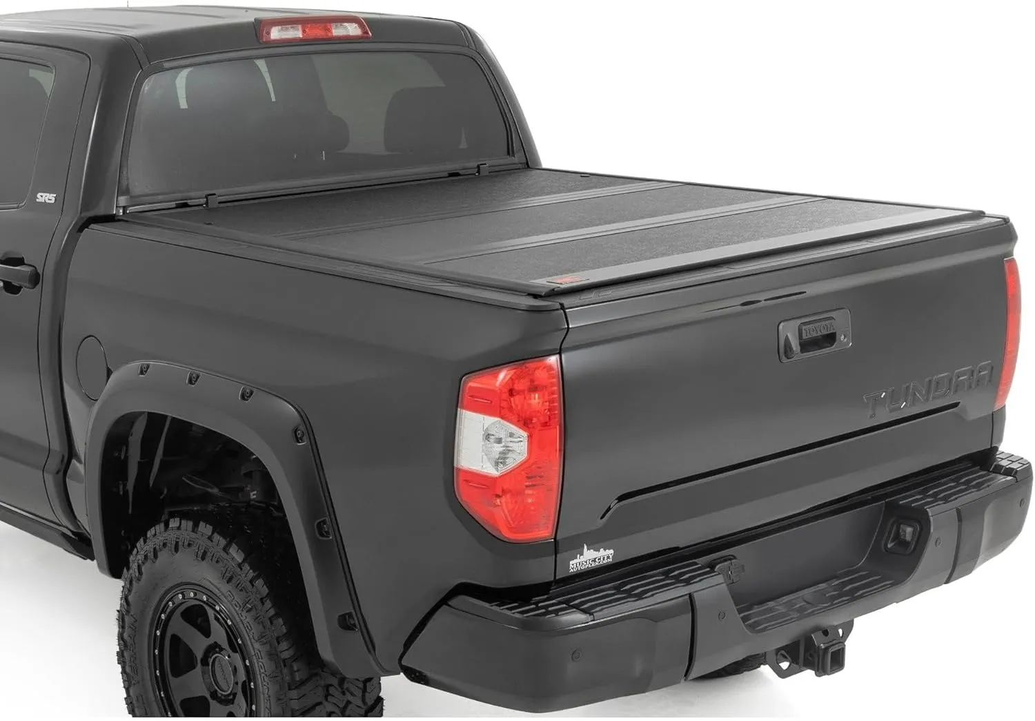 Rough Country Hard Tri-Fold Low Profile Tonneau Truck Bed Cover for Toyota Tundra (2007-2021) - Fits 5'7 Bed, All-Weather, Flush Aluminum Panels