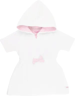 RuffleButts White w/Pink Seersucker Terry Cover-Up - 12-18m