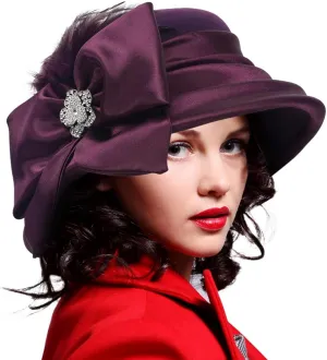 Ruphedy Womens Wool Felt Hats Wide Brim Derby Church Dress Hat for Fall Winter 1920s