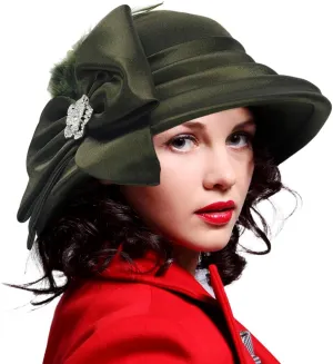 Ruphedy Womens Wool Felt Hats Wide Brim Derby Church Dress Hat for Fall Winter 1920s