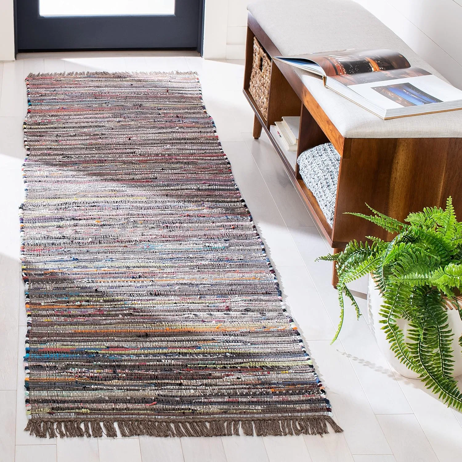 SAFAVIEH Rag Rug Collection Runner Rug - 2'3" x 6', Rust & Multi, Handmade Boho Stripe Cotton, Ideal for High Traffic Areas in Living Room, Bedroom (RAR121E)