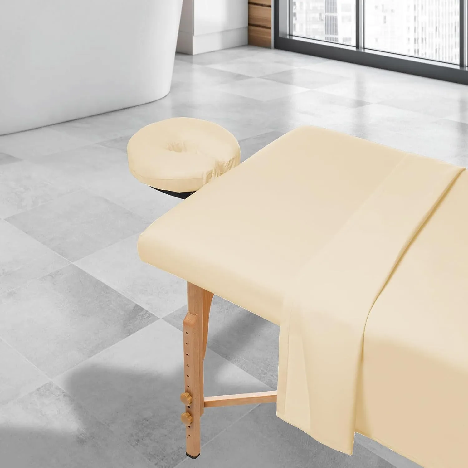 Saloniture 3-Piece Microfiber Massage Table Sheet Set - Premium Facial Bed Cover - Includes Flat and Fitted Sheets with Face Cradle Cover - Natural