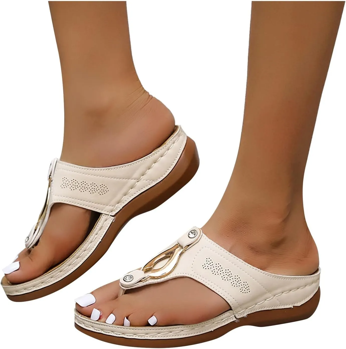 Sandals for Women 2025 Summer Orthopedic Arch Support Wedge Wide Fit Slip on Sandals Lightweight Casual Beach Walking Wedges Flip Flops Shoes