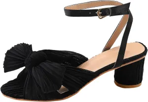 Sandals Women Bow Knot Heeled Sandals Open Toe High Block Heels Ankle Strap Chunky Heels Bride Wedding Shoes