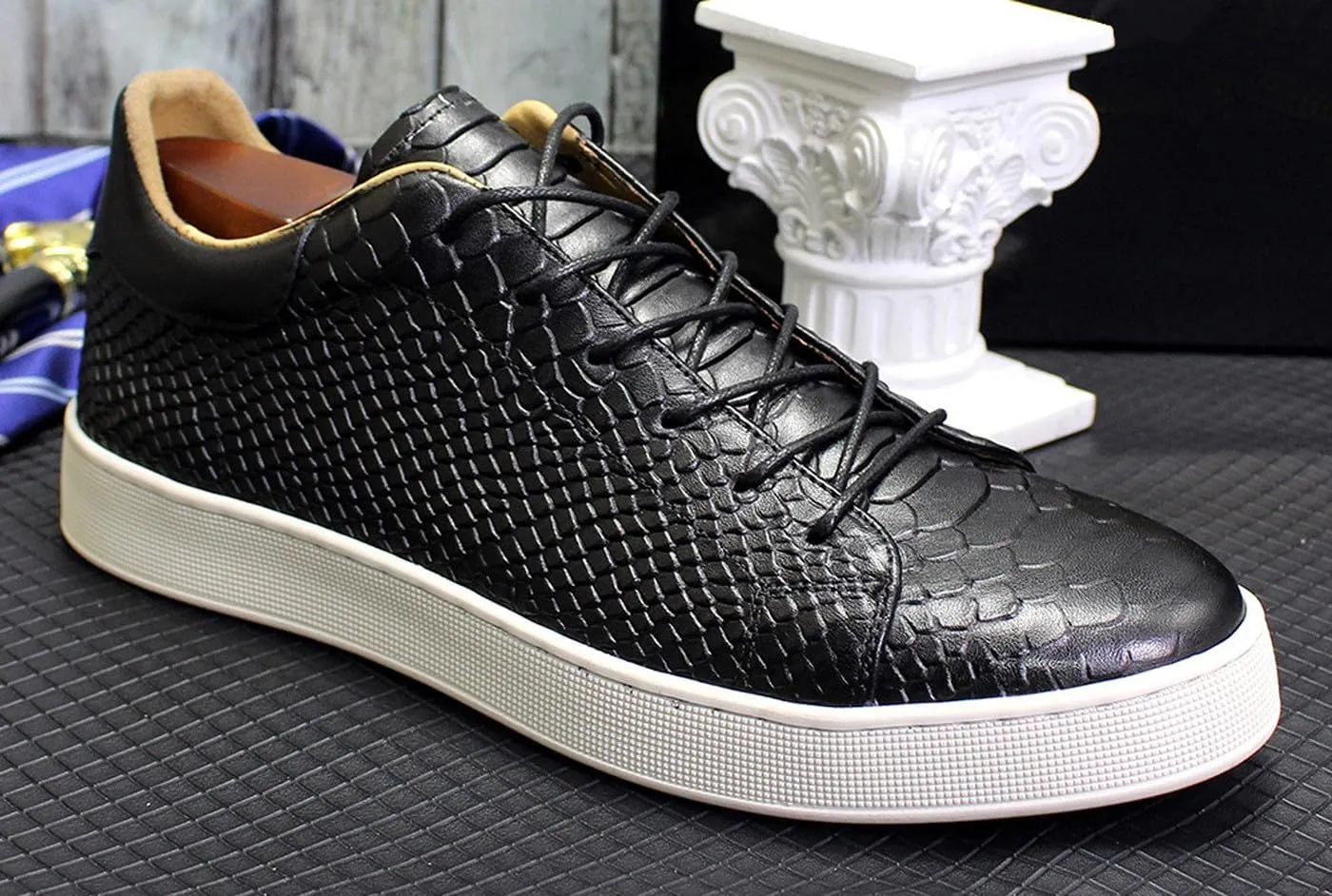 Santimon Mens Casual Shoes Genunie Leather Sneakers Comfort Walking Shoes Fashion Modern Breathable Crocodile Embossing Anti-Slip Soles Flat Derby for Men