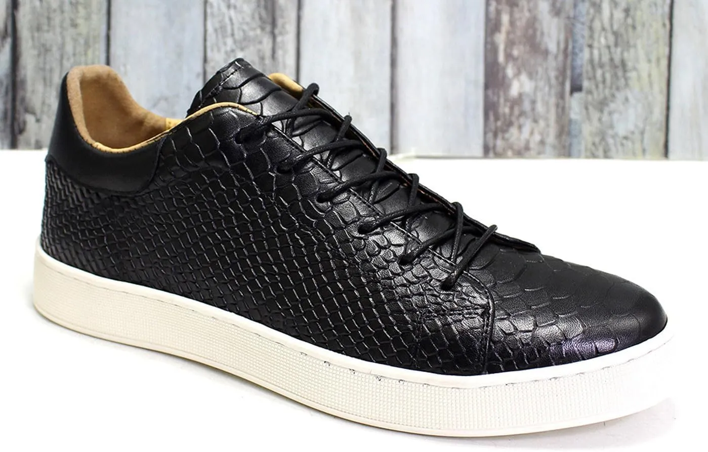 Santimon Mens Casual Shoes Genunie Leather Sneakers Comfort Walking Shoes Fashion Modern Breathable Crocodile Embossing Anti-Slip Soles Flat Derby for Men