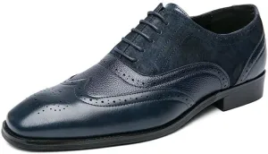 Santimon Men's Classic Modern Formal Oxford Wingtip Lace Up Dress Shoes, Two-Tone Perforated Brogues Uniform Casual Oxford Dress Shoes