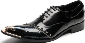 Santimon Men's Derby Business Black Leather W Rivets Zipper Studs Party Dancing Shoes