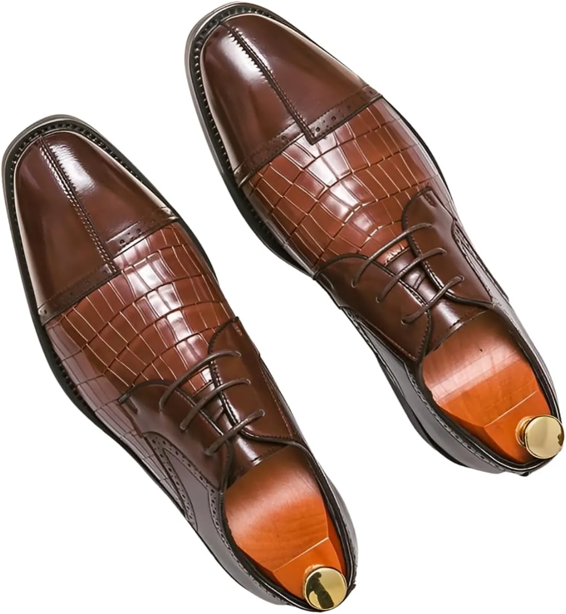 Santimon Men's Leather Dress Shoes with Crocodile Pattern Lace-Up Oxfords for Business, Weddings & Formal Events Derby Shoes