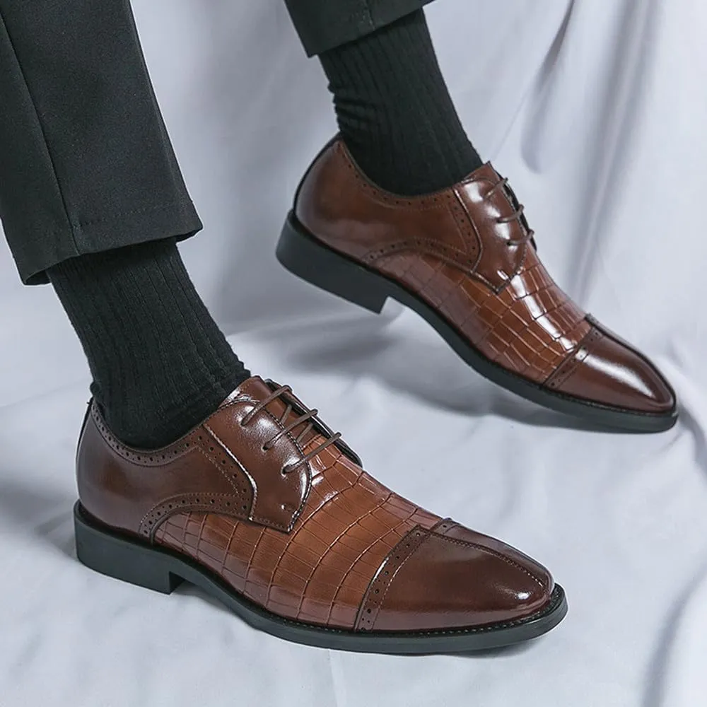 Santimon Men's Leather Dress Shoes with Crocodile Pattern Lace-Up Oxfords for Business, Weddings & Formal Events Derby Shoes