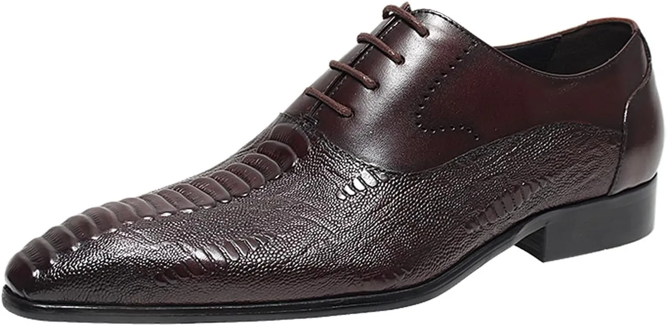 Santimon Men’s Leather Oxford Dress Shoes – Classic Lace-Up Formal Derby Shoes with Crocodile Embossed Detailing, Anti-Slip Sole & Cushioned Insole for Business, Wedding & Party