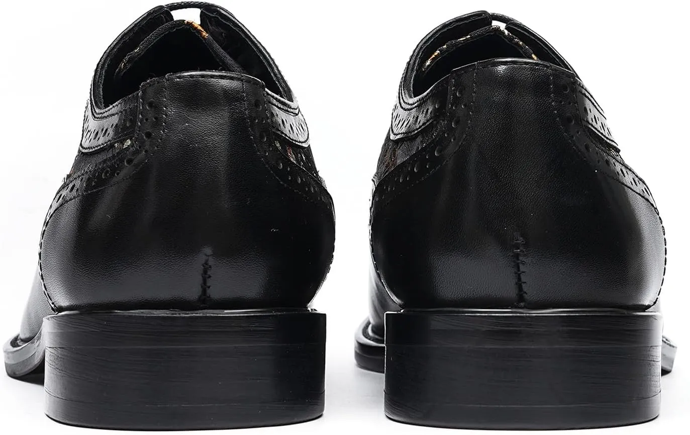 Santimon Men’s Leather Oxfords Formal Dress Shoes – Lace-Up Embroidery Derby with Rubber Sole, Soft Calfskin Lining, Business Casual Suit Shoes for Office, Wedding & Daily Wear