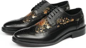 Santimon Men’s Leather Oxfords Formal Dress Shoes – Lace-Up Embroidery Derby with Rubber Sole, Soft Calfskin Lining, Business Casual Suit Shoes for Office, Wedding & Daily Wear