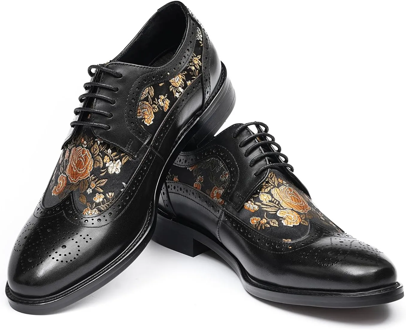 Santimon Men’s Leather Oxfords Formal Dress Shoes – Lace-Up Embroidery Derby with Rubber Sole, Soft Calfskin Lining, Business Casual Suit Shoes for Office, Wedding & Daily Wear