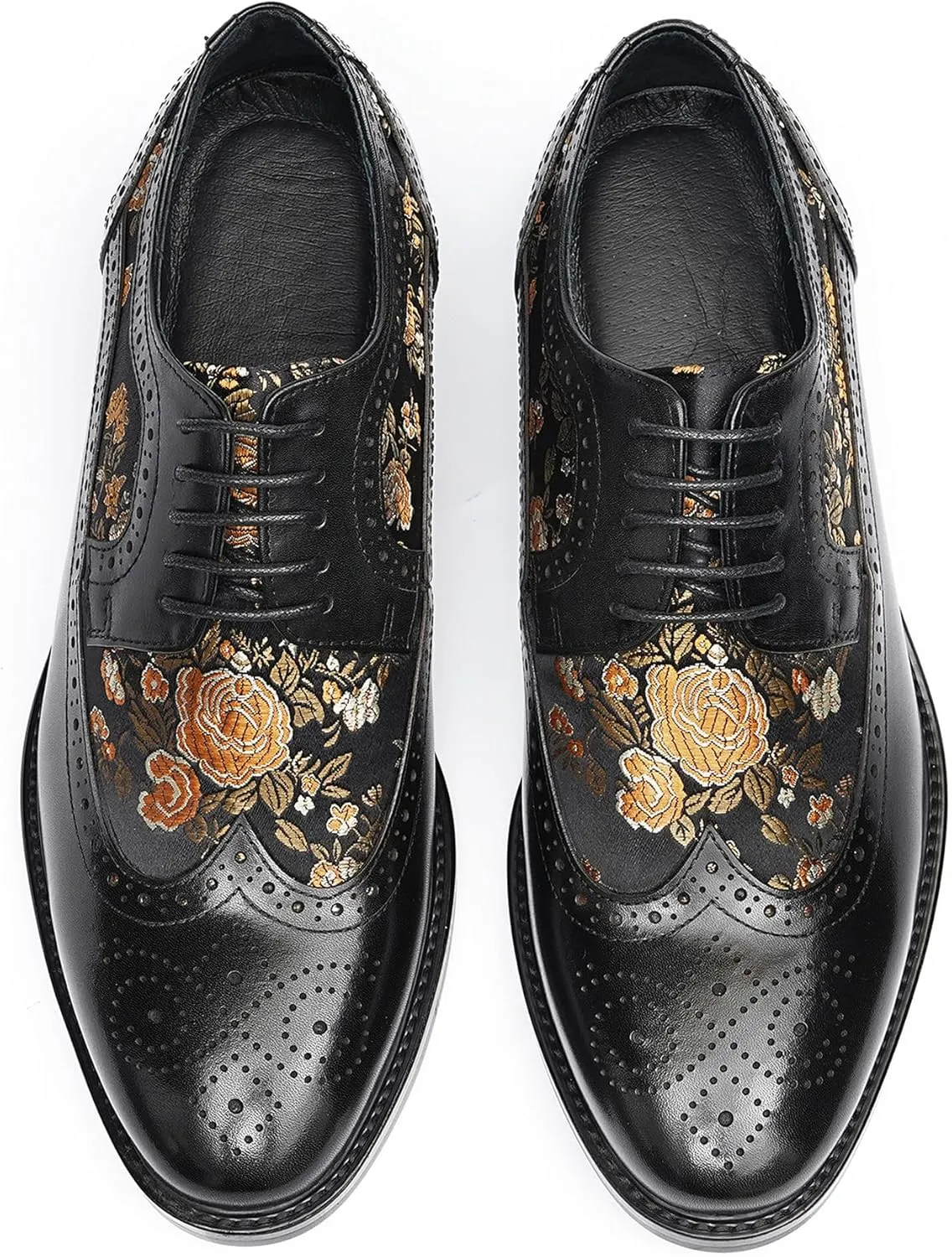 Santimon Men’s Leather Oxfords Formal Dress Shoes – Lace-Up Embroidery Derby with Rubber Sole, Soft Calfskin Lining, Business Casual Suit Shoes for Office, Wedding & Daily Wear