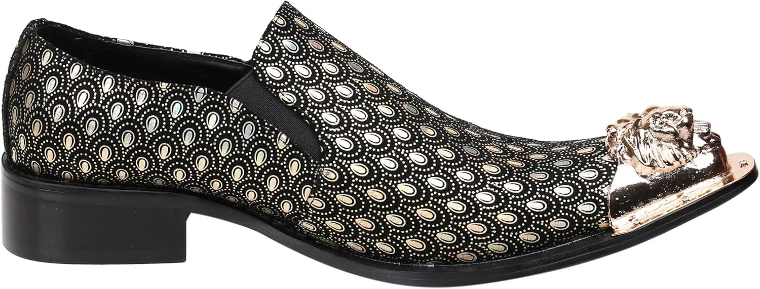 Santimon Mens Loafers Pointed Toe Sparkling Leather Fashion Casual Metal Tip Western Dress Shoes