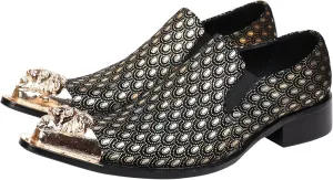 Santimon Mens Loafers Pointed Toe Sparkling Leather Fashion Casual Metal Tip Western Dress Shoes