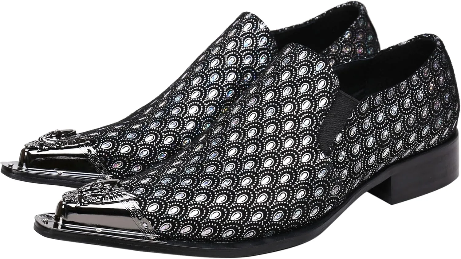 Santimon Mens Loafers Pointed Toe Sparkling Leather Fashion Casual Metal Tip Western Dress Shoes