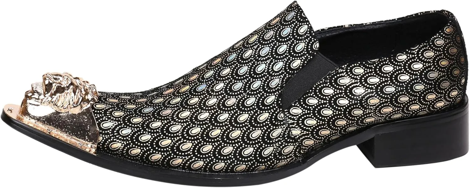 Santimon Mens Loafers Pointed Toe Sparkling Leather Fashion Casual Metal Tip Western Dress Shoes