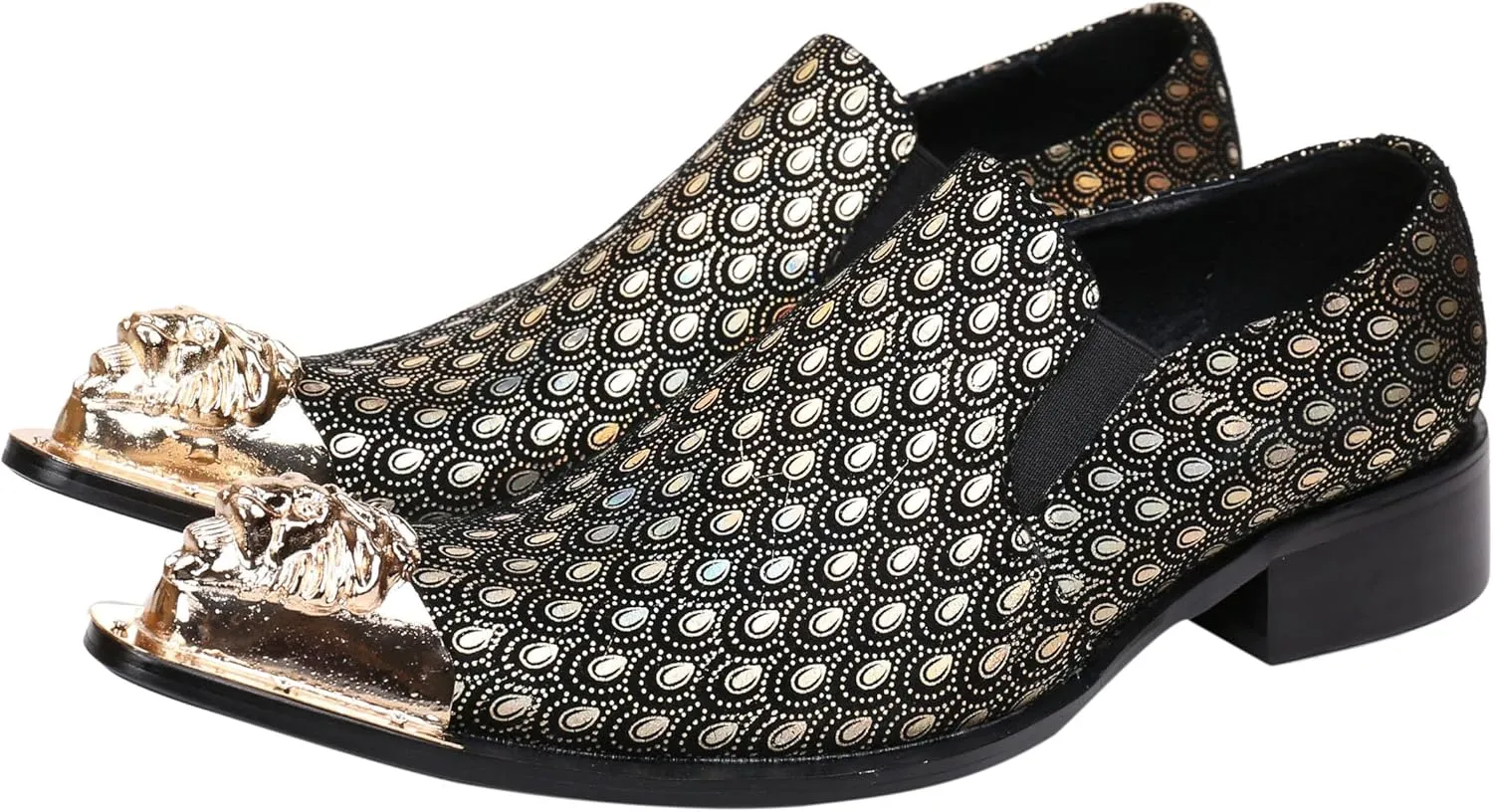 Santimon Mens Loafers Pointed Toe Sparkling Leather Fashion Casual Metal Tip Western Dress Shoes