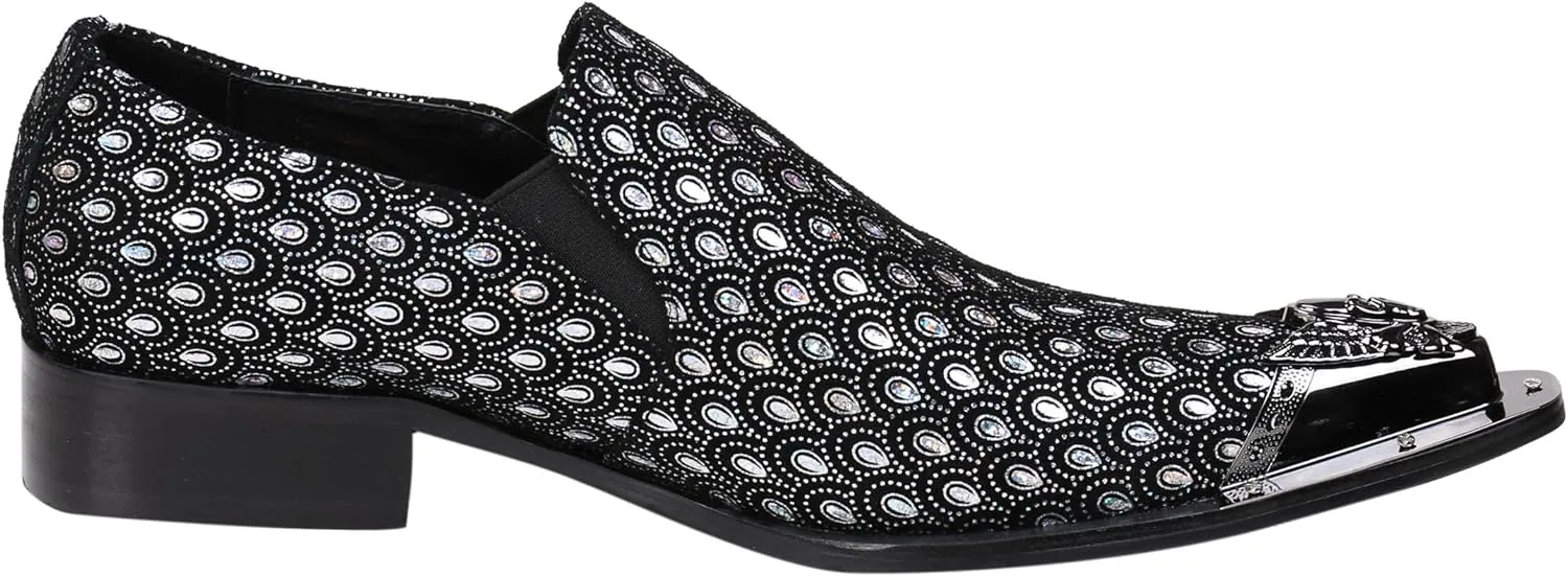 Santimon Mens Loafers Pointed Toe Sparkling Leather Fashion Casual Metal Tip Western Dress Shoes