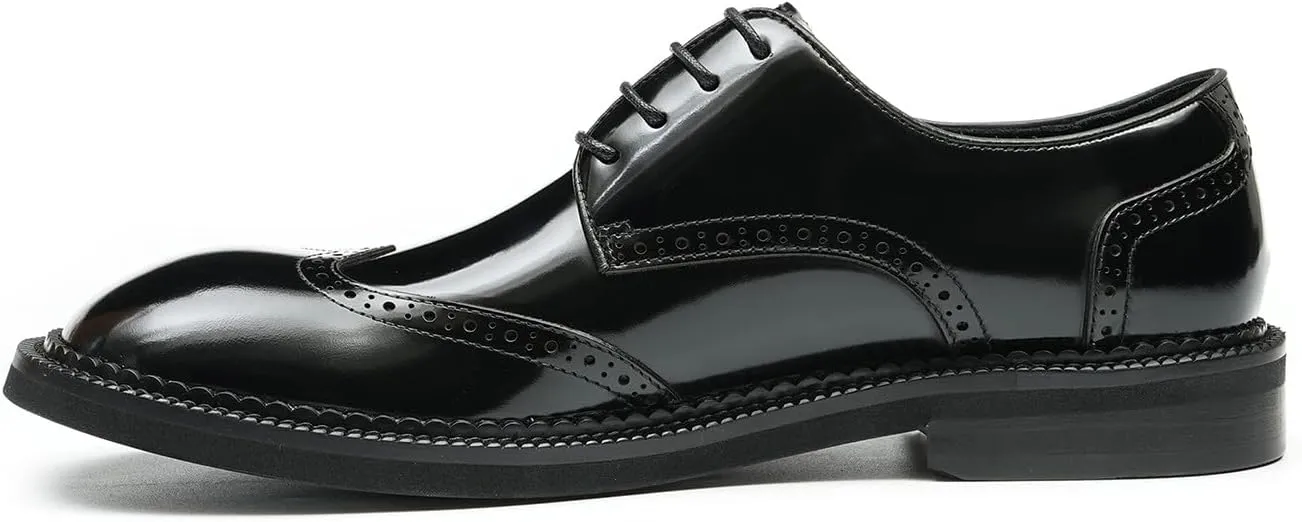 Santimon Mens Oxfords Formal Dress Derby Fashion Patent Leather Square Toe Wingtip Brogue Shoes Prom Wedding Tuxedo Business Causal Shoes for Men