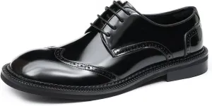 Santimon Mens Oxfords Formal Dress Derby Fashion Patent Leather Square Toe Wingtip Brogue Shoes Prom Wedding Tuxedo Business Causal Shoes for Men
