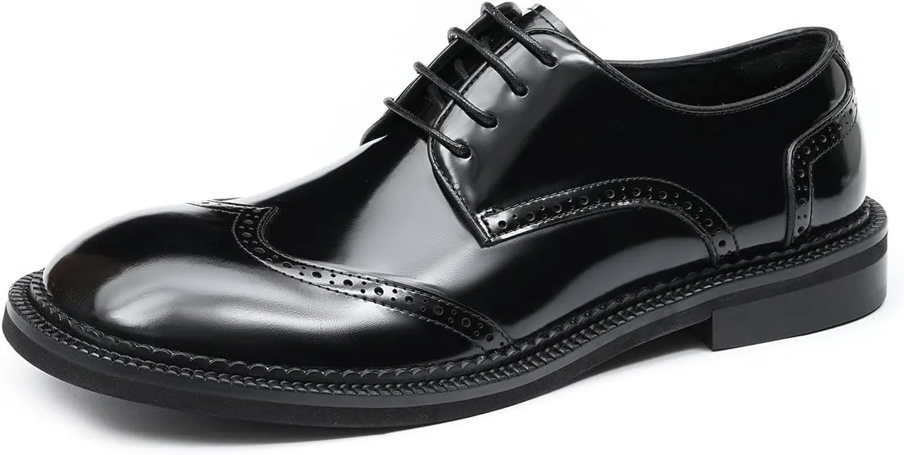 Santimon Mens Oxfords Formal Dress Derby Fashion Patent Leather Square Toe Wingtip Brogue Shoes Prom Wedding Tuxedo Business Causal Shoes for Men