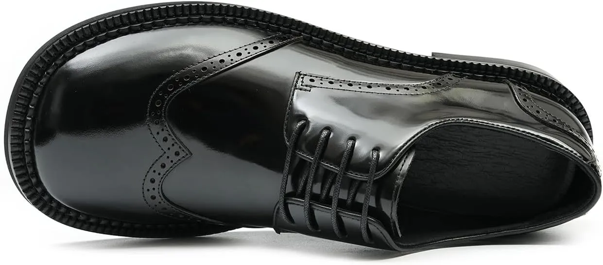 Santimon Mens Oxfords Formal Dress Derby Fashion Patent Leather Square Toe Wingtip Brogue Shoes Prom Wedding Tuxedo Business Causal Shoes for Men