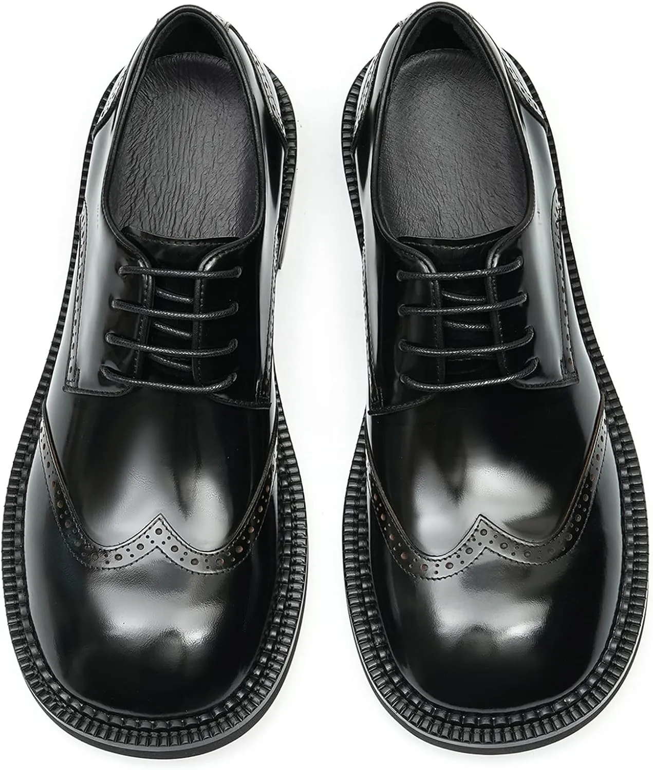 Santimon Mens Oxfords Formal Dress Derby Fashion Patent Leather Square Toe Wingtip Brogue Shoes Prom Wedding Tuxedo Business Causal Shoes for Men